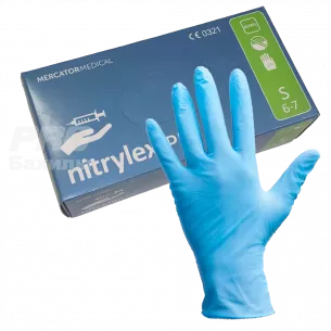 Перчатки нитриловые н/ст. текстур. б/пудры р. L (голубые)  NITRYLEX PF /Mercator Medical/ фото 1